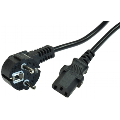 IEC connection cable with angled Schuko plug 3 x 0,75  2 m black