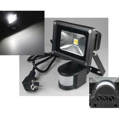      LED floodlight 10W with motion detector neutral-white IP44 black - LEDFLOOD-10WH-MD