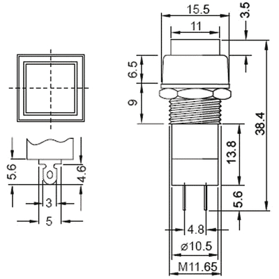 Drucktaster quadratisch grn 1 x (ein) 125VAC/3A