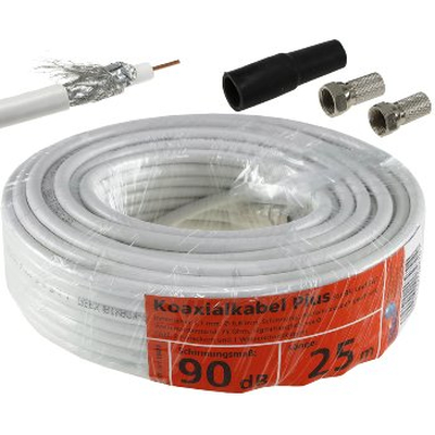 Coax cable 90dB, 25m + 2 x F connectors + 1 x protective cap