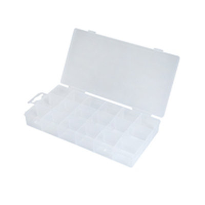 Convenient assortment box for small items with 2 sturdy clasps.