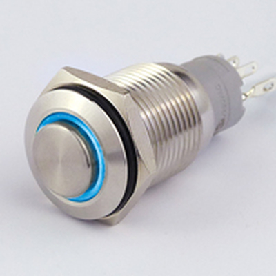 Vollmetallschalter 16mm 1 x um mit LED Ringbeleuchtung blau IP67