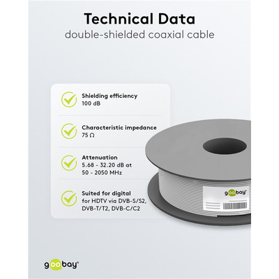 Coax cable 100dB 2 times shielded CCS white (100m)