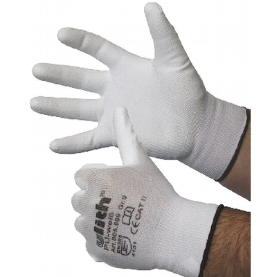 Nylon Fine-Knit Gloves with White PU Coating Cat II Size 8 