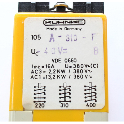 Relay / contactor 24VDC for DIN rail mounting 3 x on / 1 x off 16A 380V - 105 A-310-F KUHNKE