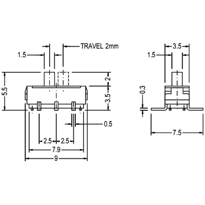 slideswitch 0.3A/6VDC on/on