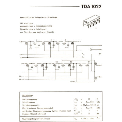 TDA1022 512 Stufen -Analog- MOS- Schieberegister  ( Eimerkettenspeicher )