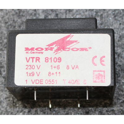 Transformator Prim. 230V Sec.  9V  8VA - VTR 8109