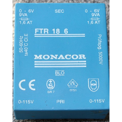 Transformer prim. 2 x115V sec. 2 x  6V  9VA - FTR-186