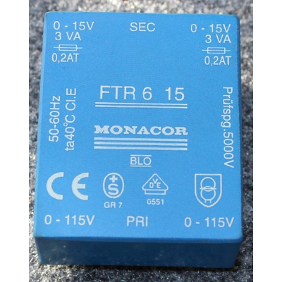 Transformer Prim. 2 x115V Sec. 2 x15V  3VA - FTR-615