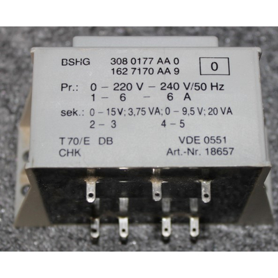 Transformator Prin. 230V Sec.1. 15V / 3,75VA Sec.2. 9,5V / 20VA