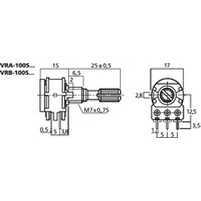 Potentiometer axial stereo 500K lin VRB-100S500