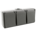 Damp-proof triple socket IP44 for surface mounting, gray