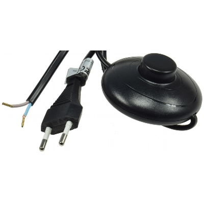 Power cable 2m with foot switch bare ends black