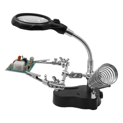 Helping hand with LED light + magnifying glass