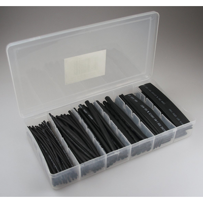 Shrink tube assortment 100 pieces black in sorting box