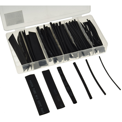 Shrink tube assortment 100 pieces black in sorting box