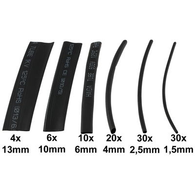 Shrink tube assortment 100 pieces black in sorting box