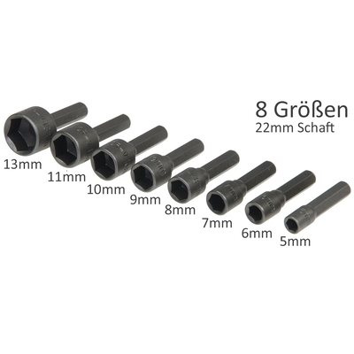 External hexagon bit set 5, 6, 7, 8, 9, 10, 11, 13mm, 8 pieces