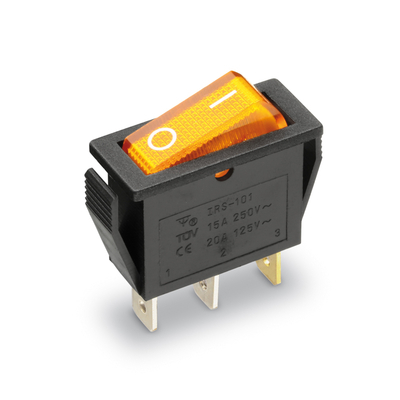 Rocker switch off/on with indicator light 250V 15A yellow