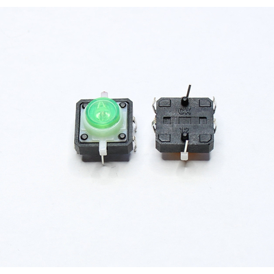 Microswitch TACT on/(off )12 x 12 mm key height 7.3 mm with green LED THT
