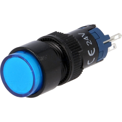 Action switch on/(on) 0,5A/250VAC 1A/24VDC with indicator 24V blue