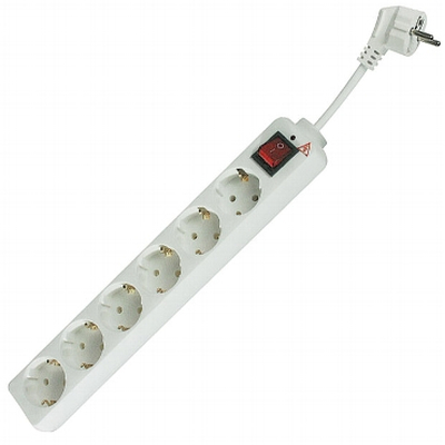 6-fach Schutzkontakt Steckdosenleiste  mit 1,4m Zuleitung, Schalter und berspannungsschutz wei