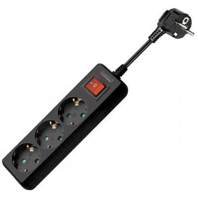 3-fold protection contact Power strip with 1,5m supply cable and switch black