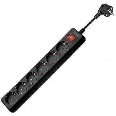 6-fach Schutzkontakt Steckdosenleiste mit 1,5m Zuleitung und Schalter schwarz