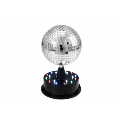 Rotating mirror ball 13 cm with pedestal built-in LEDs