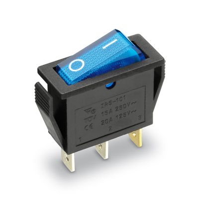 Rocker switch off/on with indicator light 250V 15A blue