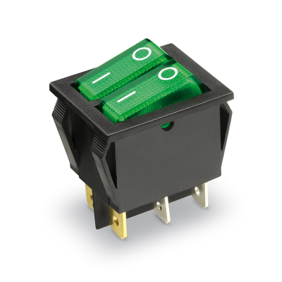 Double rocker switch 2 x off/on with indicator light 250V 15A green