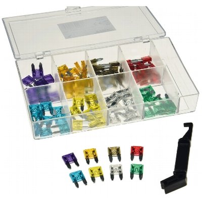 Assortment of car mini flat plug fuse with assortment box, 100 pieces