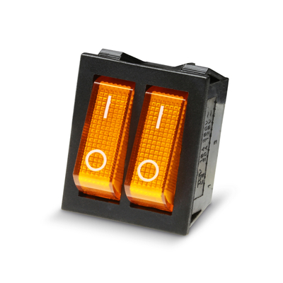 Doppel Wippschalter 2 x aus/ein mit Kontrollleuchte 250V 15A gelb