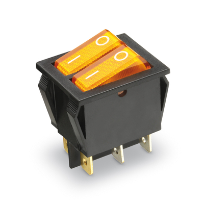 Double rocker switch 2 x off/on with indicator light 250V 15A yellow