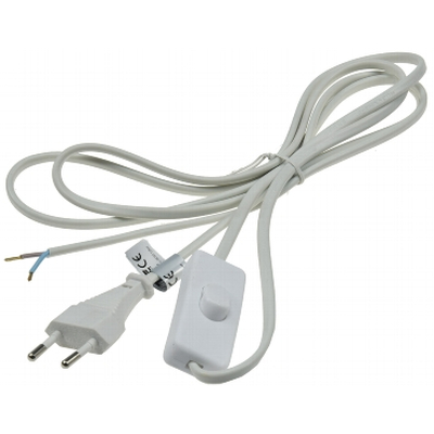 Power cord 2m with cord switch white open ends