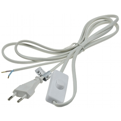 Netzkabel 2m mit Schnurschalter wei� blanke Enden wei�