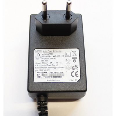 Plug-in power supply 12VDC 1500mA 18W - WA-18G12G