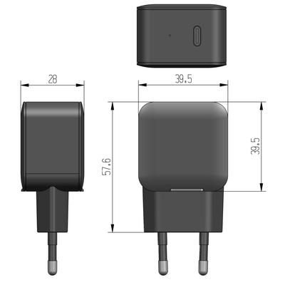 Stecker-Netzteil mit USB-C 5V/9V/12V 20W  - CTN-PD20