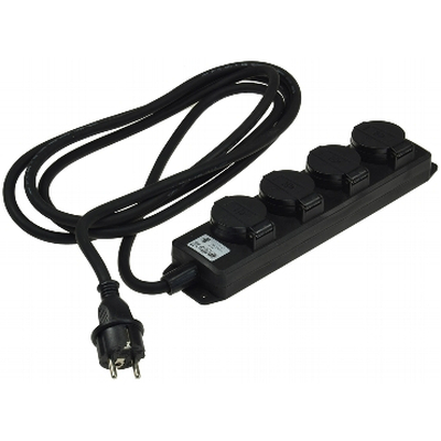 External power strip 4-way IP44 3m power cable black IP44