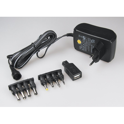 Universal plug-in power supply 3, 5, 6, 7.5, 9 and 12 VDC max.1500mA USB 500mA - CT-18 USB