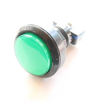 Large-surface push button off/on  45.5mm green with LED illumination 12VDC retractable