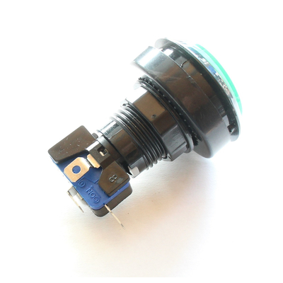 Large-surface push button off/on  45.5mm green with LED illumination 12VDC retractable
