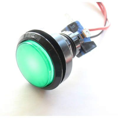 Large-surface push button off/on � 45.5mm green with LED illumination 12VDC retractable