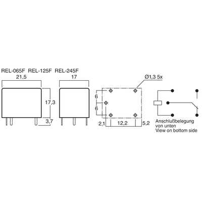 Relays 24VDC  5A 1 x ein/(ein) - REL 245 F (5 pieces)