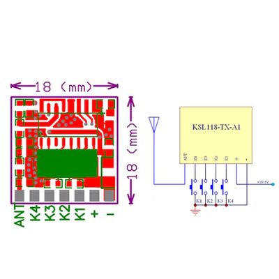 433.92MHz Transmitter 4 Channel 3-24VDC