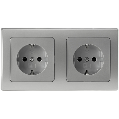 Schutzkontackt-Steckdosen 250VAC 16A inkl. 2-fach Rahmen Steckanschluss silber