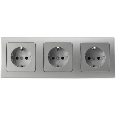 Schutzkontackt-Steckdosen 250VAC 16A inkl. 3-fach Rahmen Steckanschluss silber