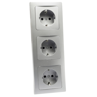 Schutzkontackt-Steckdosen 250VAC 16A inkl. 3-fach Rahmen Steckanschluss silber