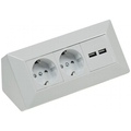 Doppel Aufbausteckdosenblock + 2 USB Ladeports wei